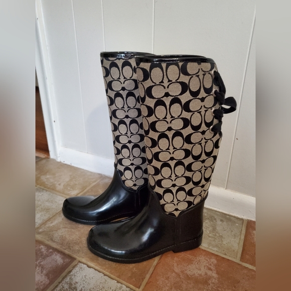 Coach Logo Canvas Rubber Rain Boots - Picture 1 of 8